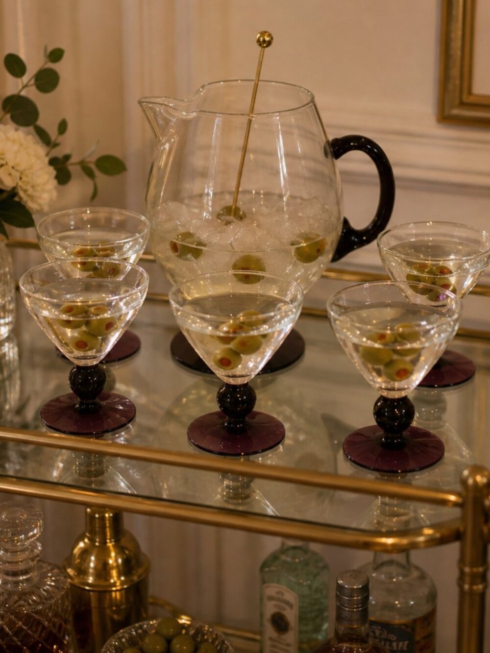 Vintage MCM Cocktail Pitcher and Glass Set